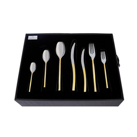Ensemble de couverts Karaca Dora Premium en acier 316+ pour 12 personnes, 84 pièces, doré