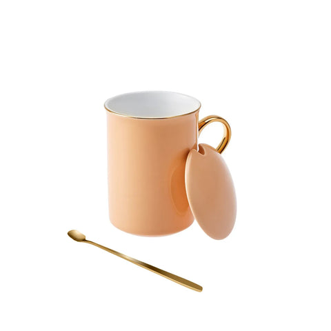 Tasse avec couvercle et cuillère Karaca Pastell, 350 ml, couleur saumon