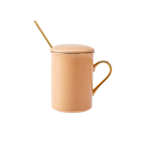 Tasse avec couvercle et cuillère Karaca Pastell, 350 ml, couleur saumon