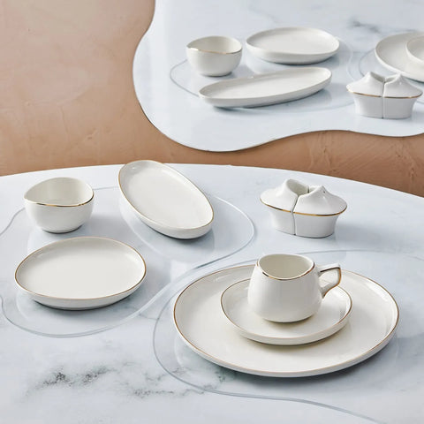 Service Petit Déjeuner Karaca Streamline Hole pour 6 personnes, 28 pièces, New Generation Bone, or 