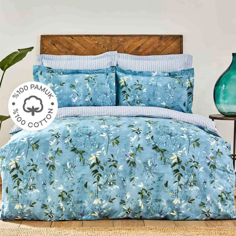 Parure de lit Karaca Home 100 % coton pour lit double, Orville  Bleu