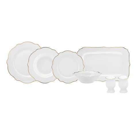 Service de table Karaca Daisy Gold Wave Shape pour 6 personnes avec plat de présentation, 27 pièces 