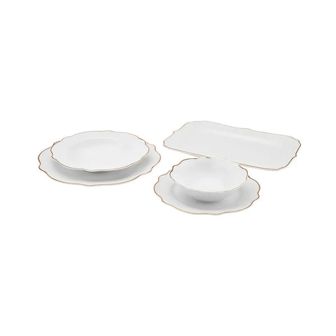 Service de table Karaca Daisy Gold Wave Shape pour 6 personnes avec plat de présentation, 27 pièces 