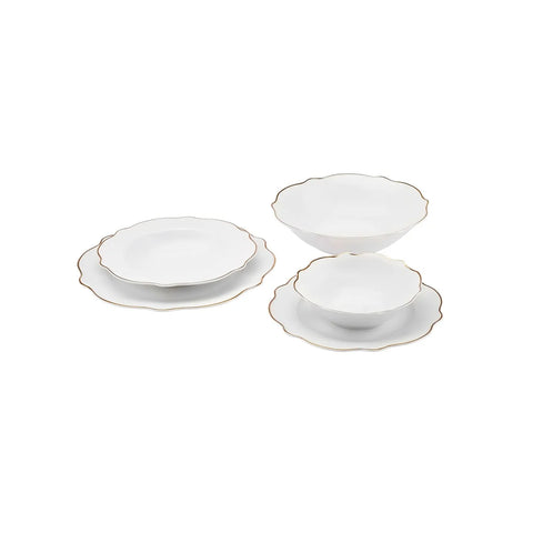 Service de table Karaca Daisy Gold Wave Shape pour 6 personnes avec saladier, 27 pièces 