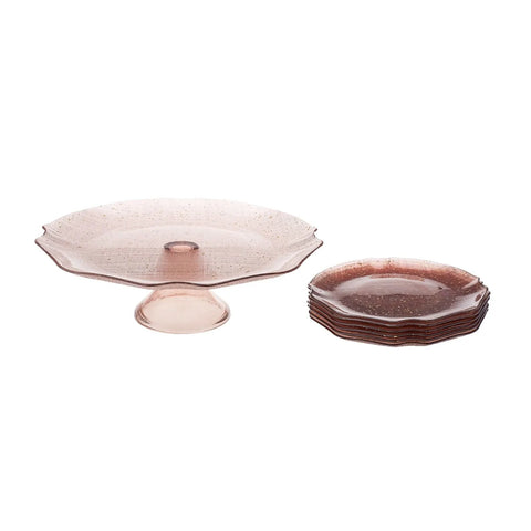 Présentoir à gâteaux et vaisselle de service Karaca en verre pour 6 personnes, 7 pièces, blush