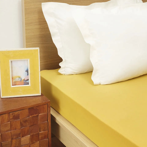 Drap-housse Karaca Home en tissu peigné pour lit double, jaune moutarde