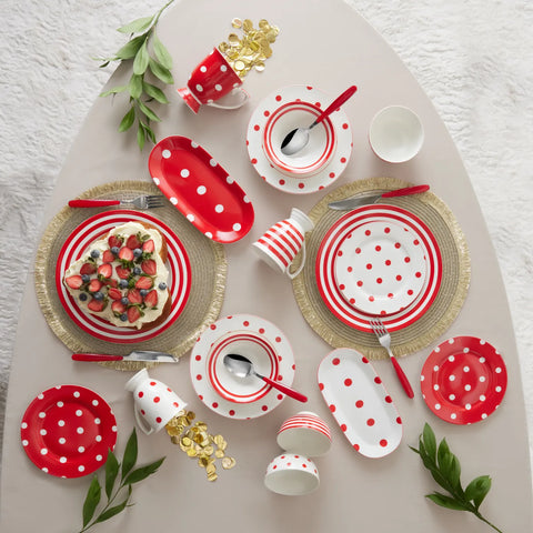 Assiette à dessert Karaca Polka Dot en porcelaine, 19 cm, rouge