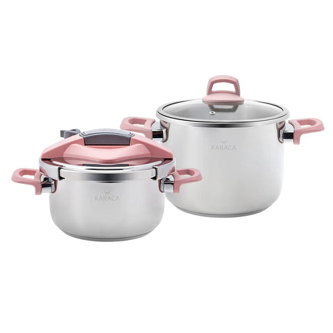 Ensemble d'autocuiseurs Karaca Perfect 4 + 6 L, rose
