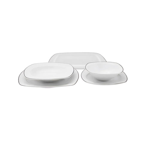 Service de table Karaca Roman pour 6 personnes avec plat de présentation, 27 pièces carrées/rectangulaires, platine 