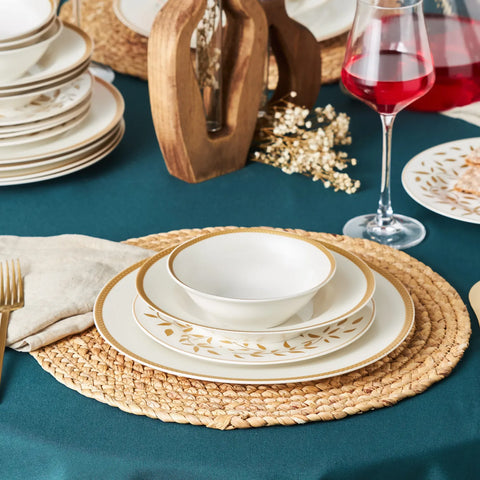 Service de table en porcelaine Karaca Roseanne Gold pour 6 personnes, 24 pièces