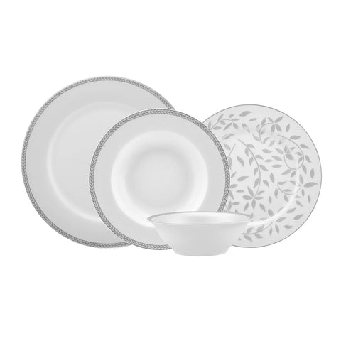 Service de table en porcelaine Karaca Roseanne Platinum pour 6 personnes, 24 pièces