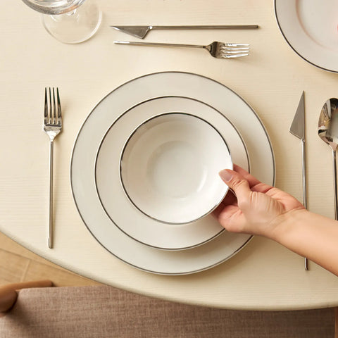 Service de table en porcelaine Karaca Rebeca Platinium pour 6 personnes, 24 pièces