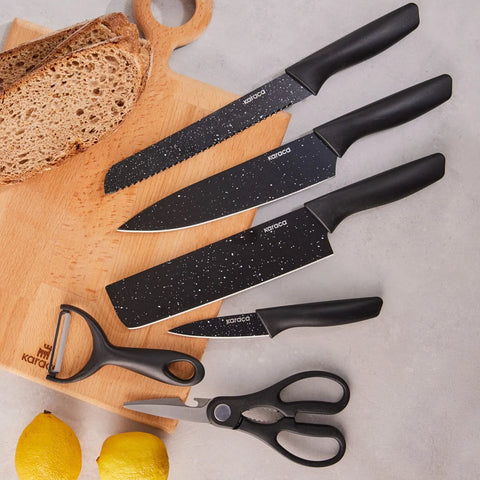 Karaca Pierre Noire Ensemble De Couteaux 6 Pièces