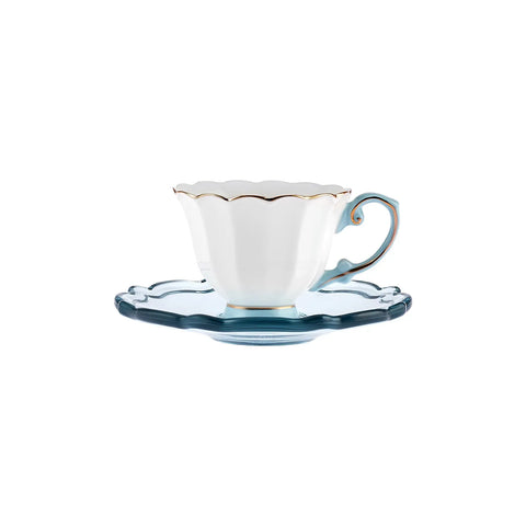 Coffret de tasses à café, Karaca Samo pour 2 personnes, Turquoise, avec soucoupe en acrylique 90 ml