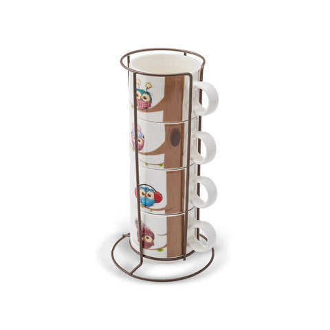 Tasses à thé Karaca Owl avec support, 4 pièces, 160 ml