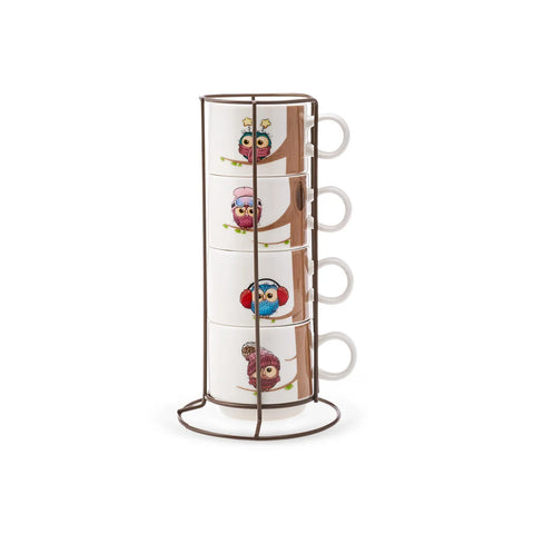 Tasses à thé Karaca Owl avec support, 4 pièces, 160 ml