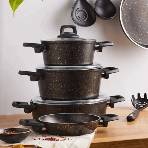 Batterie de cuisine Karaca Biogranit Induction 13 pièces, or noir
