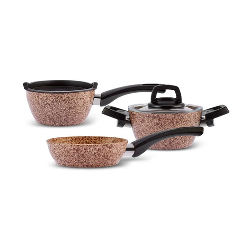 Batterie de cuisine Karaca Biogranit taille mini bois/pierre, 5 pièces
