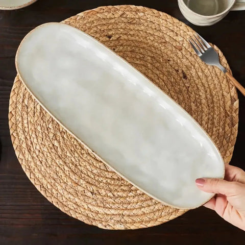 Assiette ovale Karaca Aria Reactive Glaze, 38cm, Beige