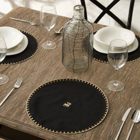 Napperon Karaca Home Collection Signature du 50e anniversaire​, or noir, rond  ​
