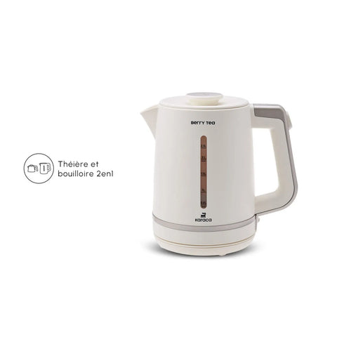 Théière avec insert en acier et bouilloire Karaca Berry Tea XL 2 en 1, couleur mûre blanche