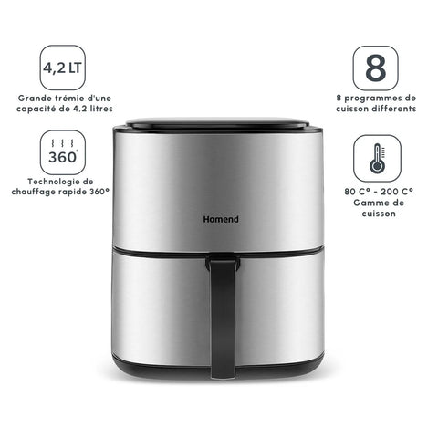 Homend Airfryday 2506H 8 Programmes Différents, 4.2 Litre Inox Airfryer