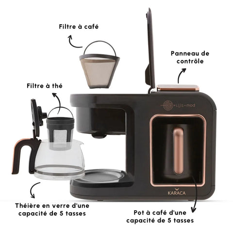 Machine à café et à thé Karaca Hatır Plus Mod 5 en 1, 1 385 W, noir et cuivre