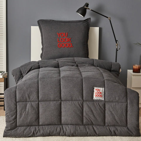 Motto Cotton Comfort Set antrasite, 155X220 cm