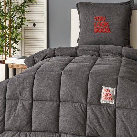 Motto Cotton Comfort Set antrasite, 155X220 cm