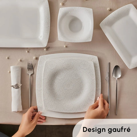 Service de table Karaca Fine Pearl Helen pour 12 personnes, 62 pièces, carrées