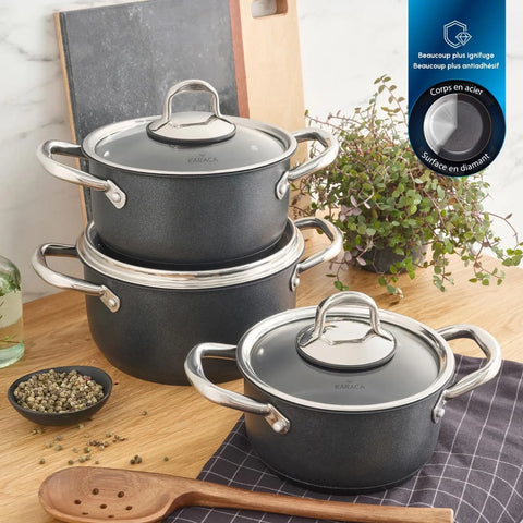Batterie de cuisine Karaca Diamond Steel Plus taille moyenne, 6 pièces