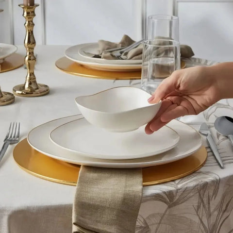 Service de table Karaca Middle Streamline pour 4 personnes, 12 pièces, New Generation Bone, or