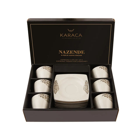 Coffret de tasses à expresso/moka Karaca Nazende en porcelaine pour 6 personnes, 12 pièces