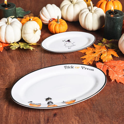 Plat ovale Karaca Halloween Chat Citrouille, 30cm, blanc, porcelaine 