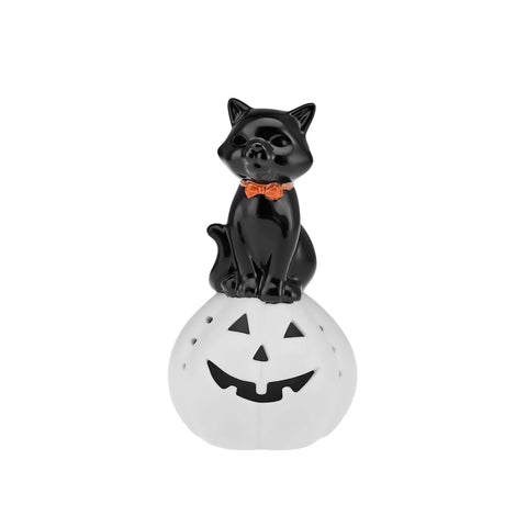 Bibelot de lumière led Karaca Halloween 20cm, blanc noir, céramique