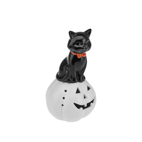 Bibelot de lumière led Karaca Halloween 20cm, blanc noir, céramique