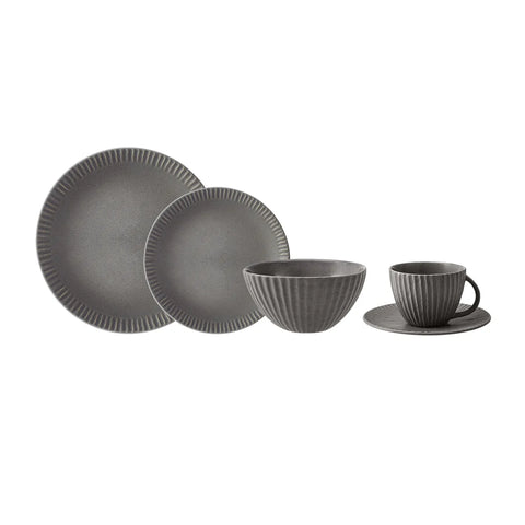 Service de table Karaca Sendai Stoneware fait à la main pour 4 personnes, 20 pièces, gris