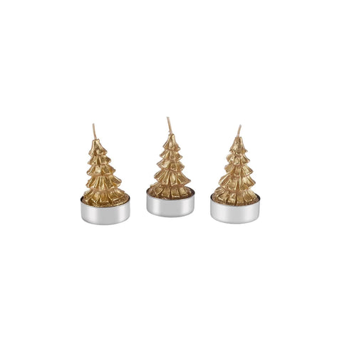 Bougie à réchaud Karaca Noël Arbre 3 pièces, or, 3,8X3,8X7 cm
