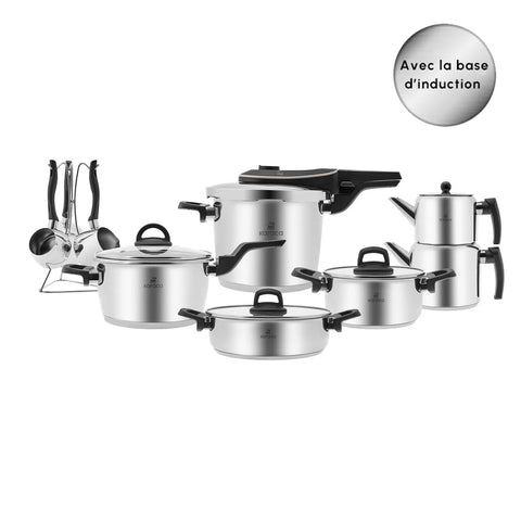 Cadeau de mariage – Batterie de cuisine Karaca Elena en acier, 15 pièces
