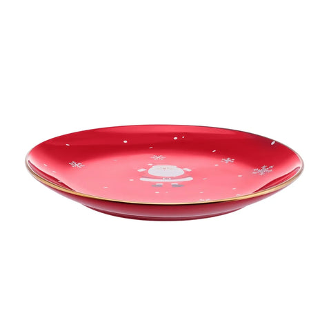 Assiette à dîner Karaca Noël Ligne d'or, 27 cm, rouge, porcelaine 