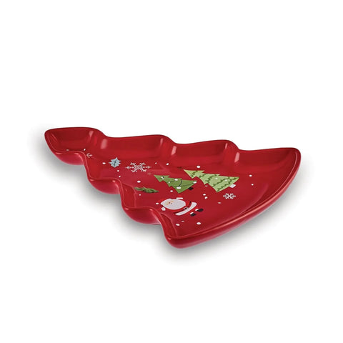 Assiette décorative Karaca Noël Ligne d'or, en forme de L'arbre de Noël, 21 cm, rouge, porcelaine