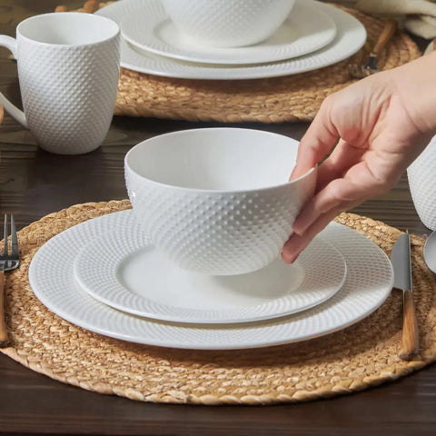 Service de table Karaca Punto pour 4 personnes, 16 pièces, New Generation Bone, blanc, embossé 