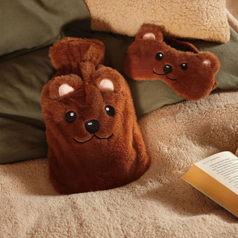 Bouillotte et Masque de sommeil Karaca Home Animal, brun 