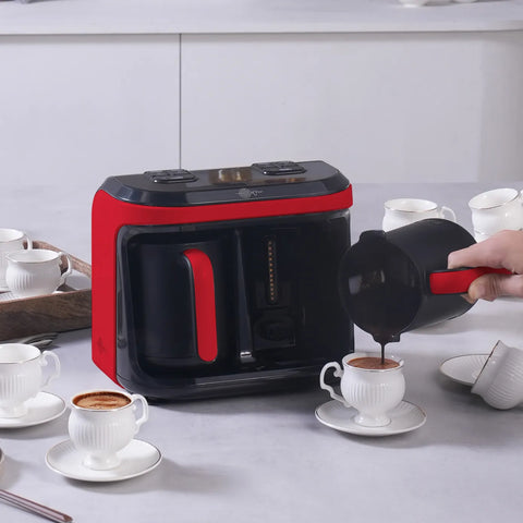 Machine à café turc Karaca Hatır Hüp Duet Arôme capacité de 10 tasses, mousse abondante, rouge