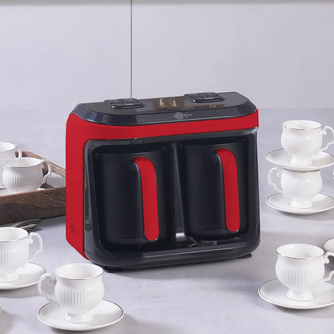 Machine à café turc Karaca Hatır Hüp Duet Arôme capacité de 10 tasses, mousse abondante, rouge