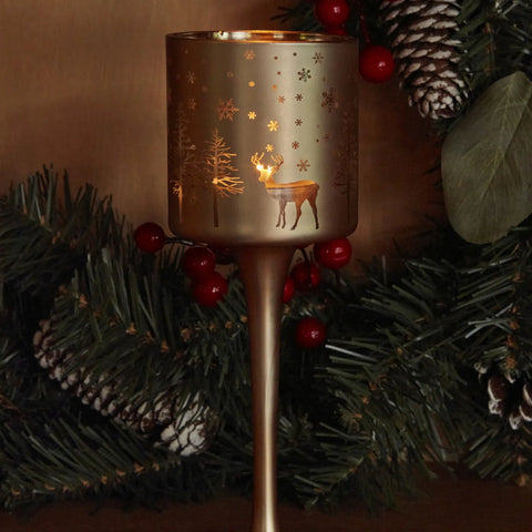 Bougeoir Karaca Home Noël Helena en verre, or, 7x20 cm