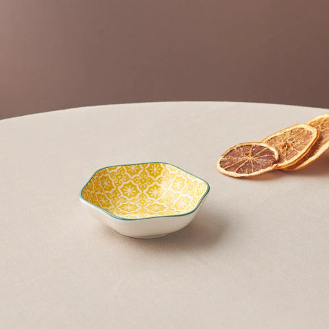 Assiette à Snacks Karaca Floral jaune, 10 cm, hexagone 
