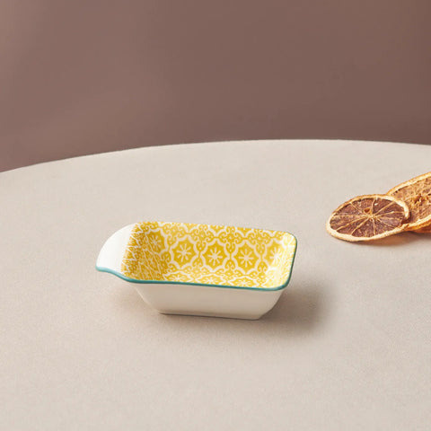 Assiette à Snacks/Assiette à saucière Karaca Floral jaune, rectangle, 10 cm