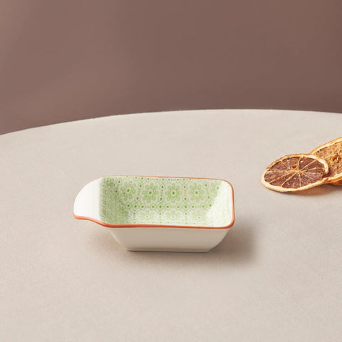 Assiette à Snacks/Assiette à saucière Karaca Floral vert, 10 cm, rectangle 