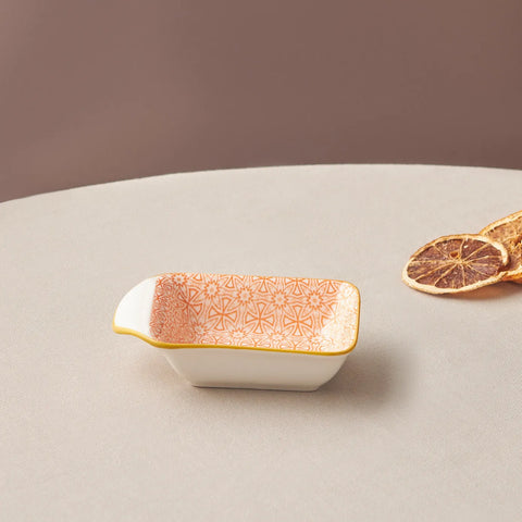 Assiette à Snacks/Assiette à saucière Karaca Floral orange, 10 cm, rectangle 